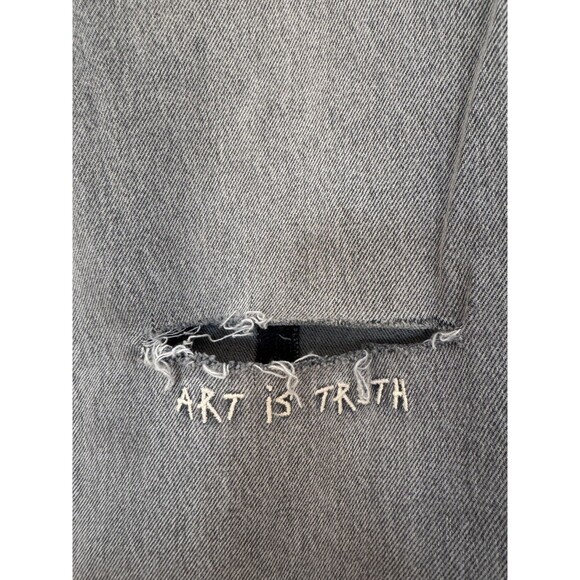 Zadig & Voltaire Womens Black 26 Evy Denim Cut Jeans Wide Leg Baggy Embroidered - Picture 2 of 12